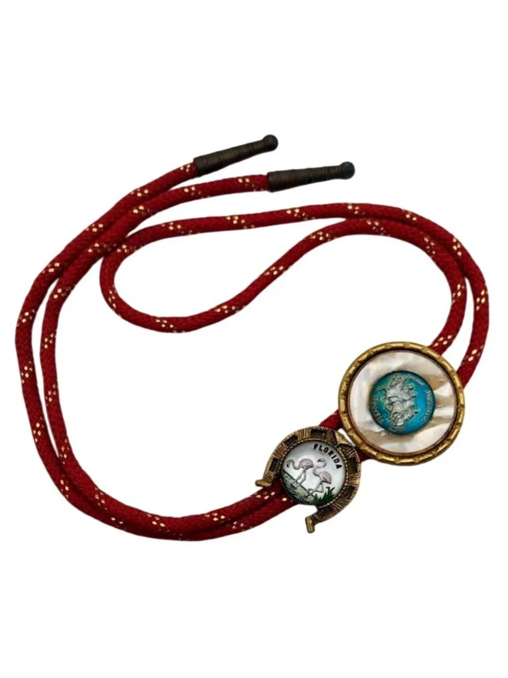 Red Bolo Tie Souvenir Slides Stone Mountain GA FL Flamingos Vtg MCM Collectible